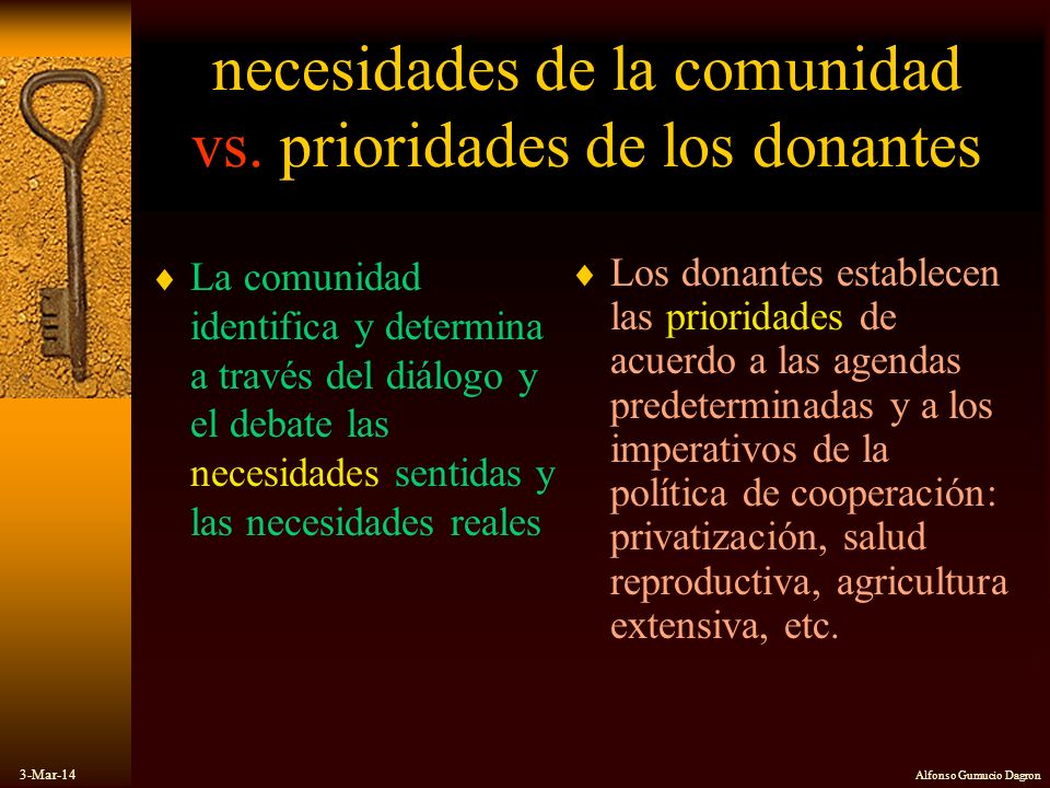 necesidades de la comunidad vs. prioridades de los donantes
