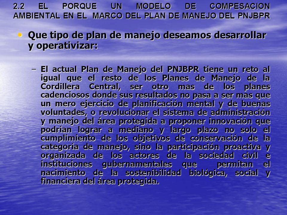 Que tipo de plan de manejo deseamos desarrollar y operativizar: