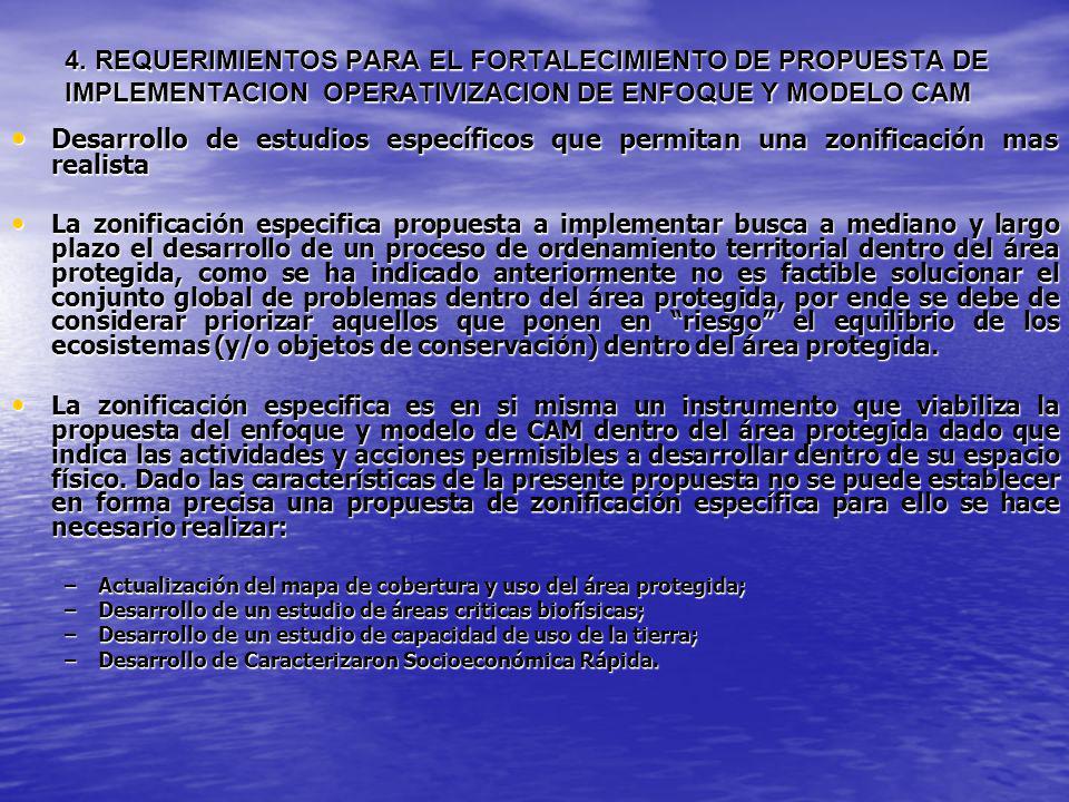 4. REQUERIMIENTOS PARA EL FORTALECIMIENTO DE PROPUESTA DE IMPLEMENTACION OPERATIVIZACION DE ENFOQUE Y MODELO CAM