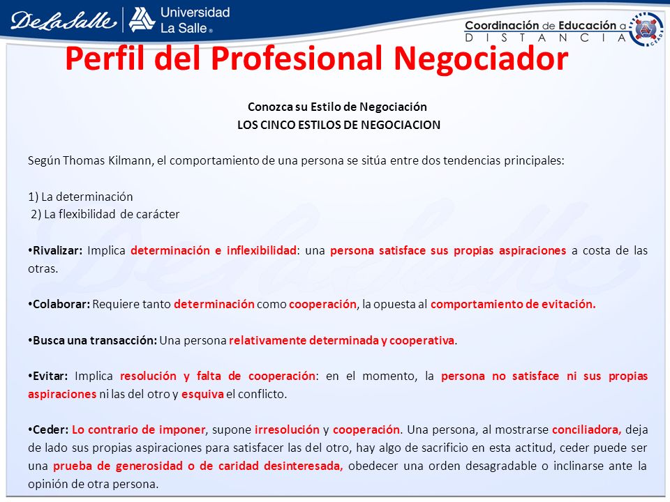 Conozca su Estilo de Negociación LOS CINCO ESTILOS DE NEGOCIACION