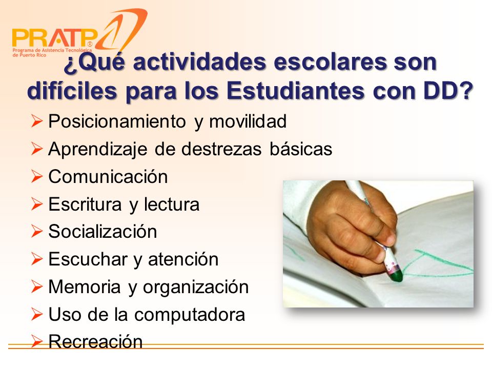 ¿Qué actividades escolares son difíciles para los Estudiantes con DD