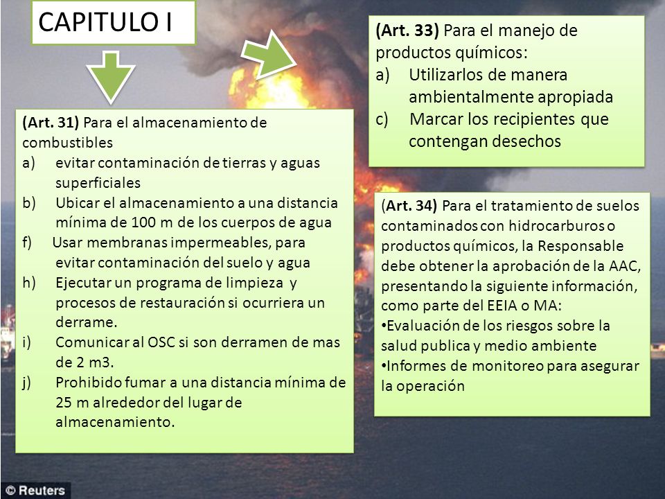 CAPITULO I (Art. 33) Para el manejo de productos químicos: