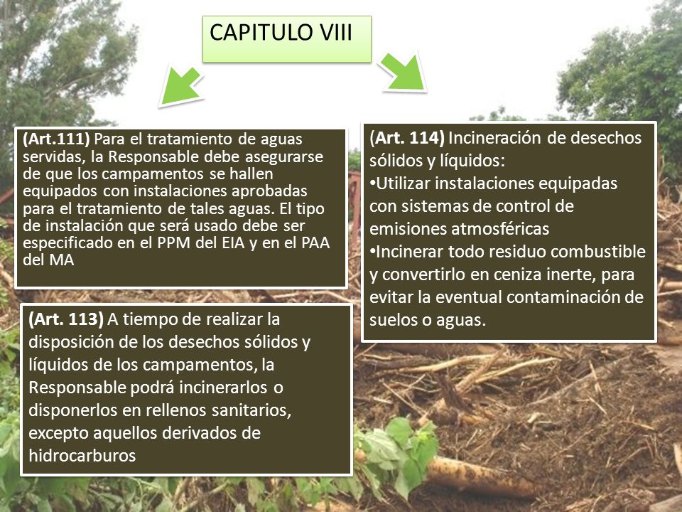 CAPITULO VIII (Art. 114) Incineración de desechos sólidos y líquidos: