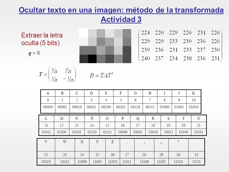 Ocultar texto en una imagen: método de la transformada Actividad 3