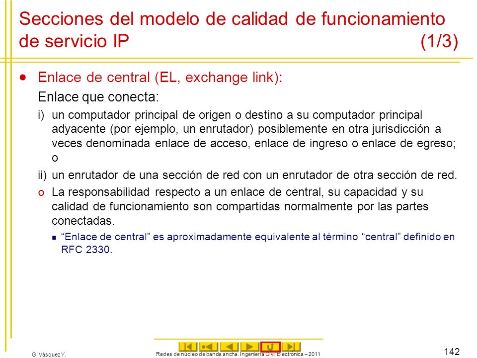 Secciones del modelo de calidad de funcionamiento de servicio IP (1/3)