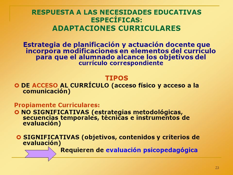 RESPUESTA A LAS NECESIDADES EDUCATIVAS ESPECÍFICAS: ADAPTACIONES CURRICULARES