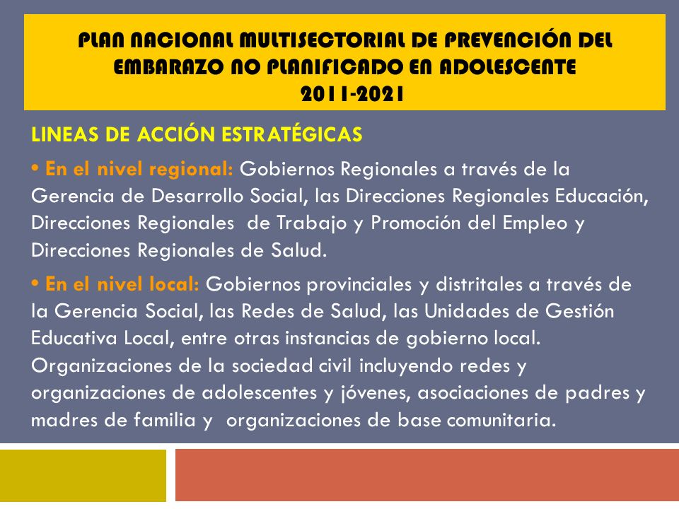 PLAN NACIONAL MULTISECTORIAL DE PREVENCIÓN DEL EMBARAZO NO PLANIFICADO EN ADOLESCENTE
