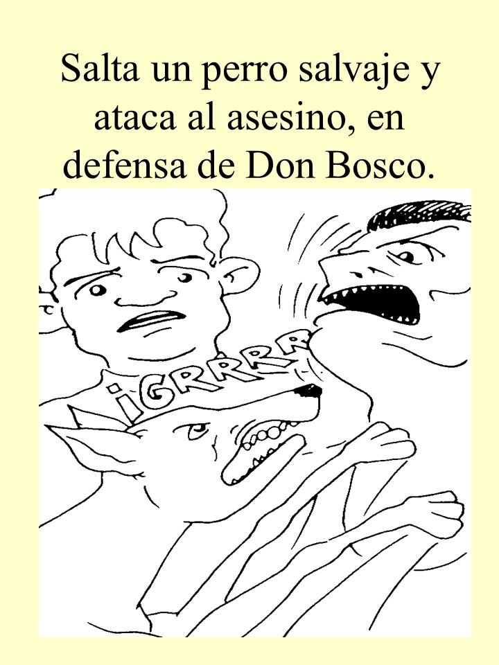 Salta un perro salvaje y ataca al asesino, en defensa de Don Bosco.