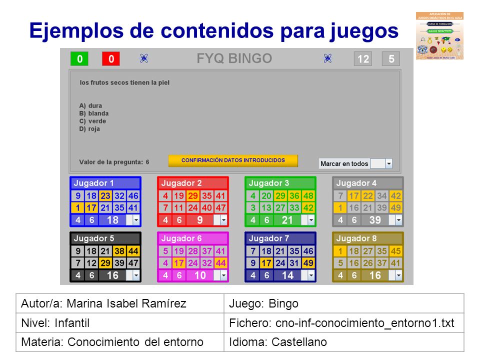 Ejemplos de contenidos para juegos