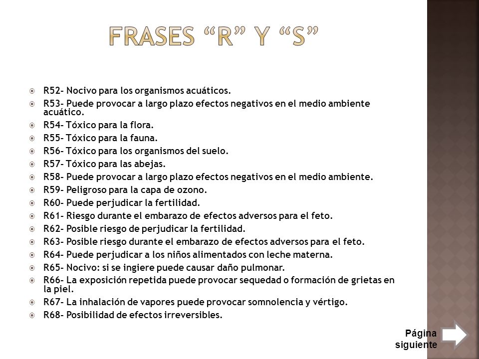 Frases R y S R52- Nocivo para los organismos acuáticos.
