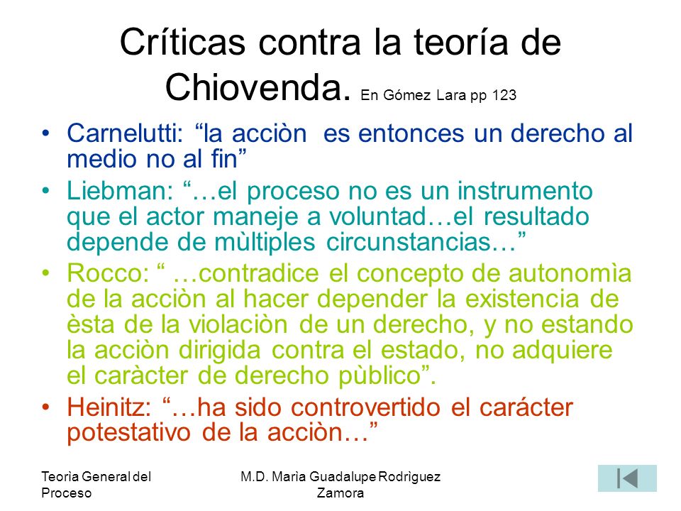 Críticas contra la teoría de Chiovenda. En Gómez Lara pp 123