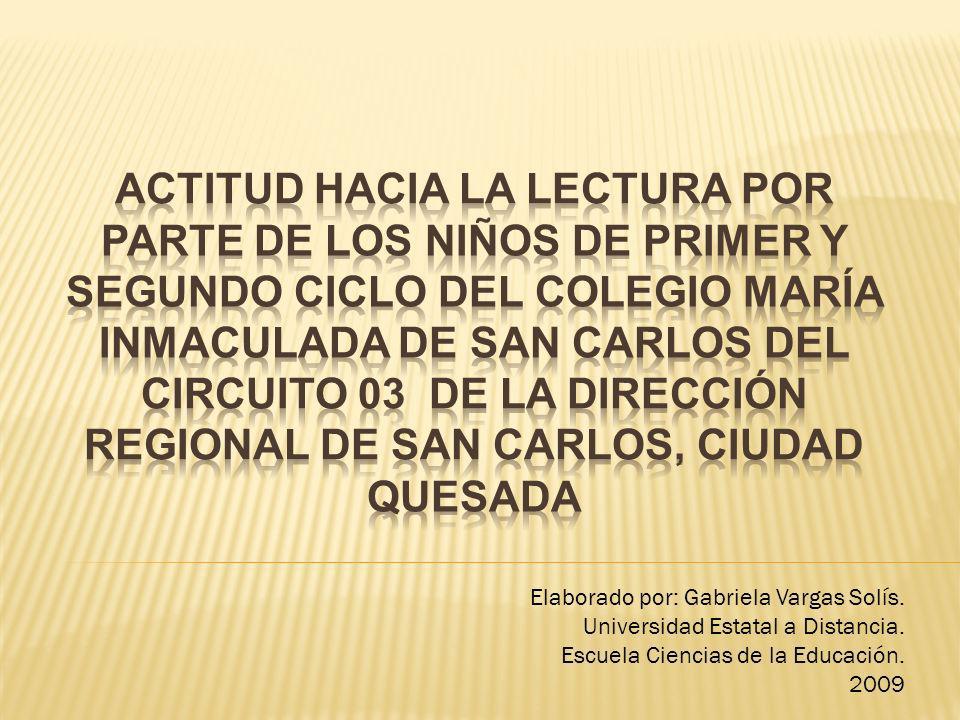 ACTITUD HACIA LA LECTURA POR PARTE DE LOS NIÑOS DE PRIMER Y SEGUNDO CICLO DEL COLEGIO MARÍA INMACULADA DE SAN CARLOS DEL CIRCUITO 03 DE LA DIRECCIÓN REGIONAL DE SAN CARLOS, CIUDAD QUESADA