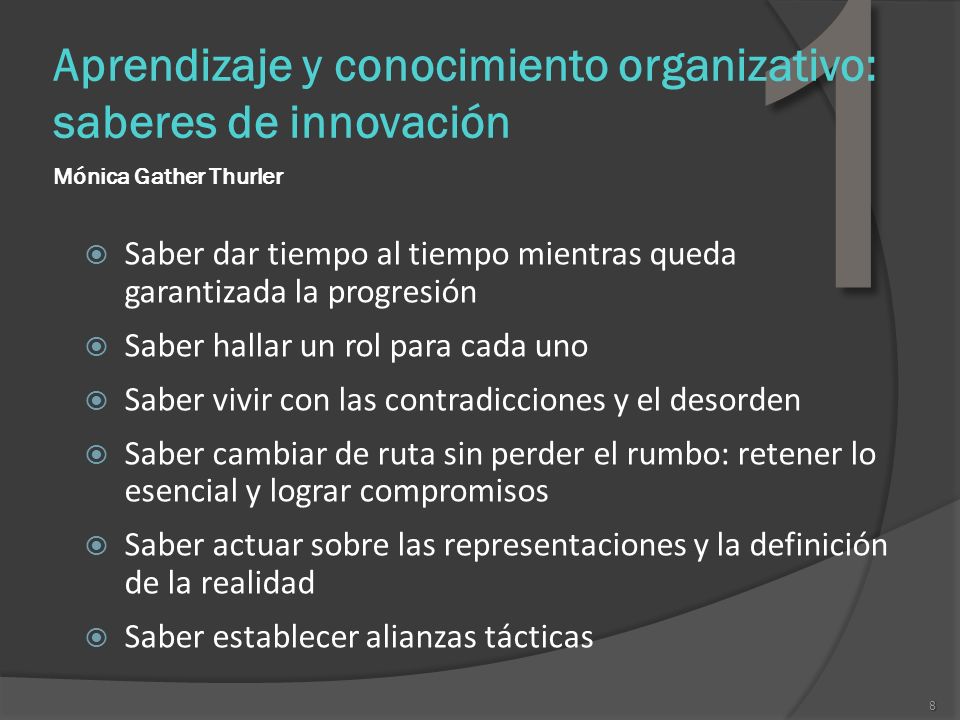 1 Aprendizaje y conocimiento organizativo: saberes de innovación Mónica Gather Thurler.