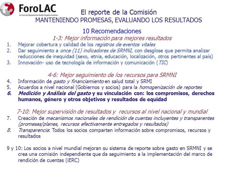 El reporte de la Comisión MANTENIENDO PROMESAS, EVALUANDO LOS RESULTADOS