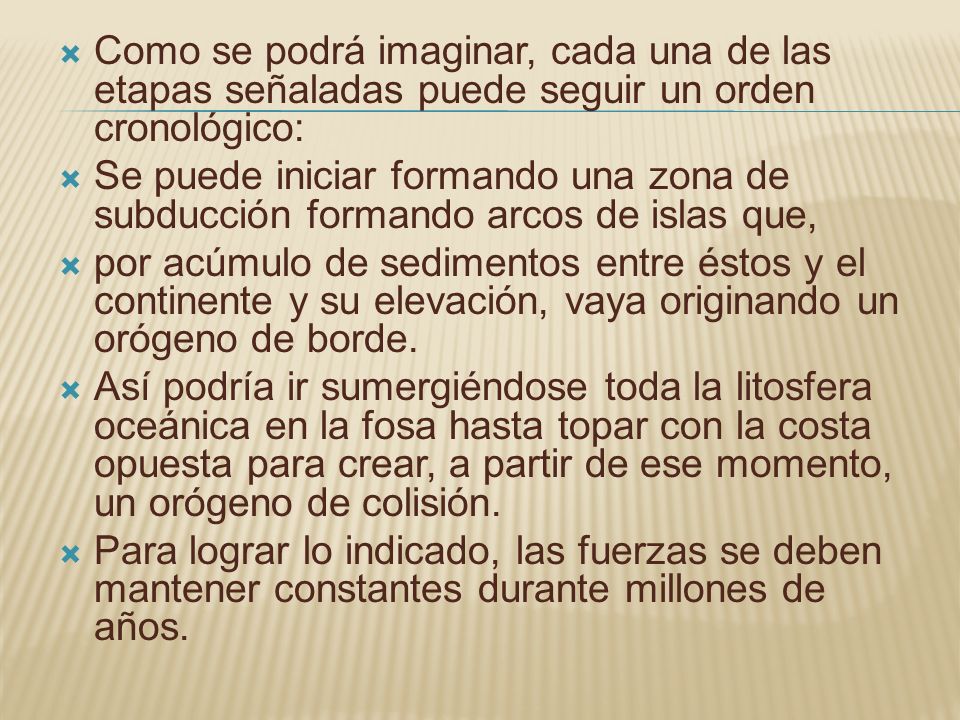 Como se podrá imaginar, cada una de las etapas señaladas puede seguir un orden cronológico: