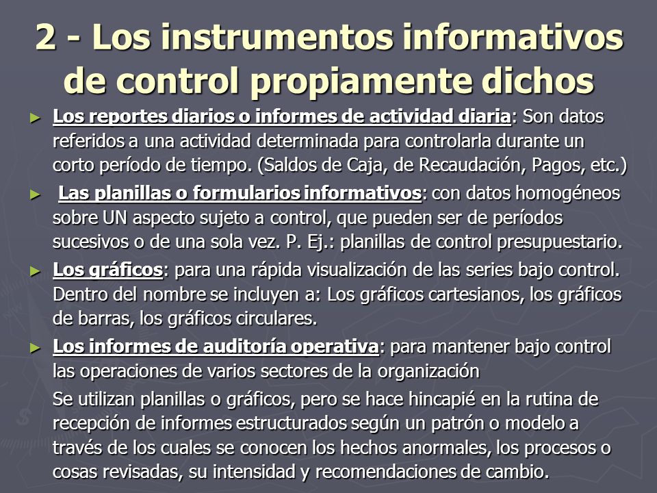 2 - Los instrumentos informativos de control propiamente dichos