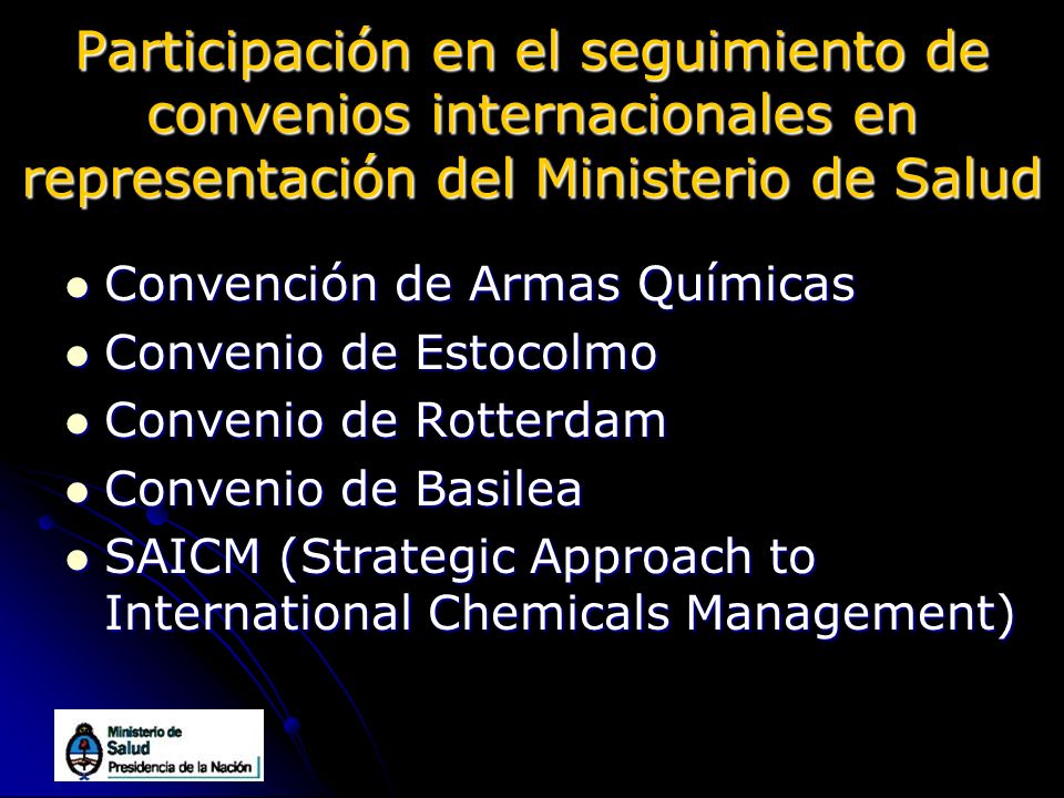 Participación en el seguimiento de convenios internacionales en representación del Ministerio de Salud