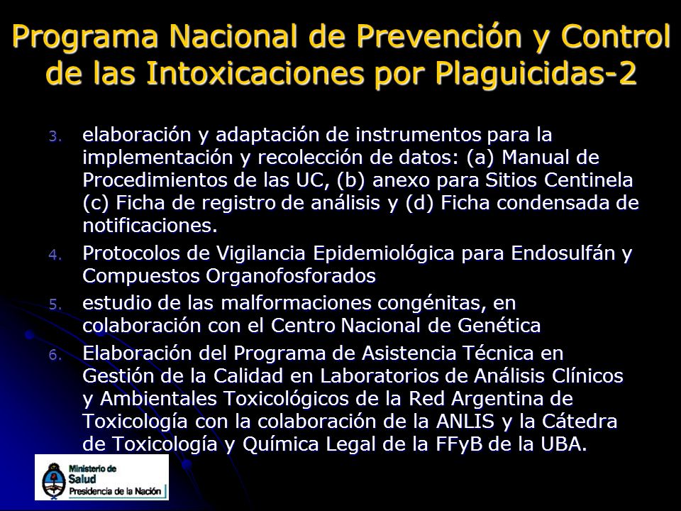 Programa Nacional de Prevención y Control de las Intoxicaciones por Plaguicidas-2