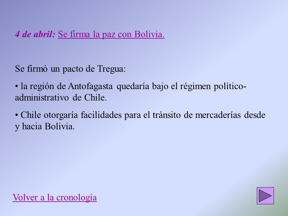 4 de abril: Se firma la paz con Bolivia.