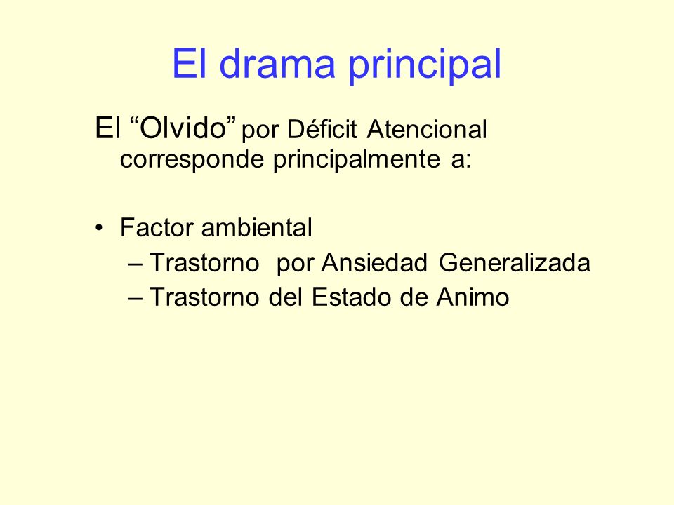 El drama principal El Olvido por Déficit Atencional corresponde principalmente a: Factor ambiental.