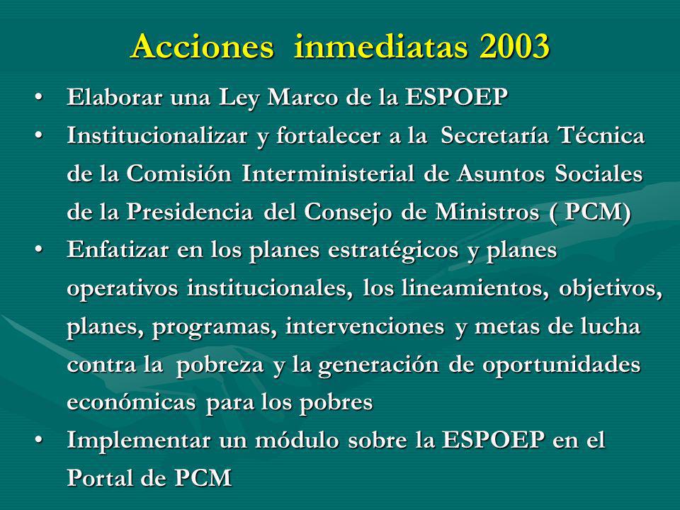 Acciones inmediatas 2003 Elaborar una Ley Marco de la ESPOEP