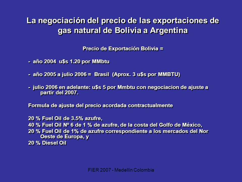 Precio de Exportación Bolivia =