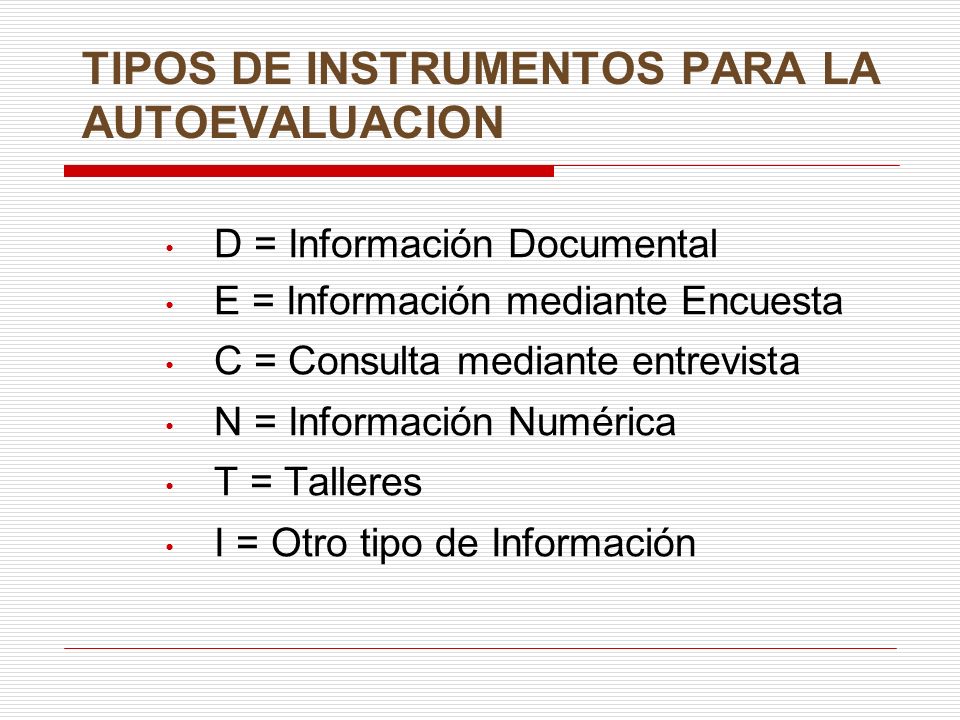 TIPOS DE INSTRUMENTOS PARA LA AUTOEVALUACION