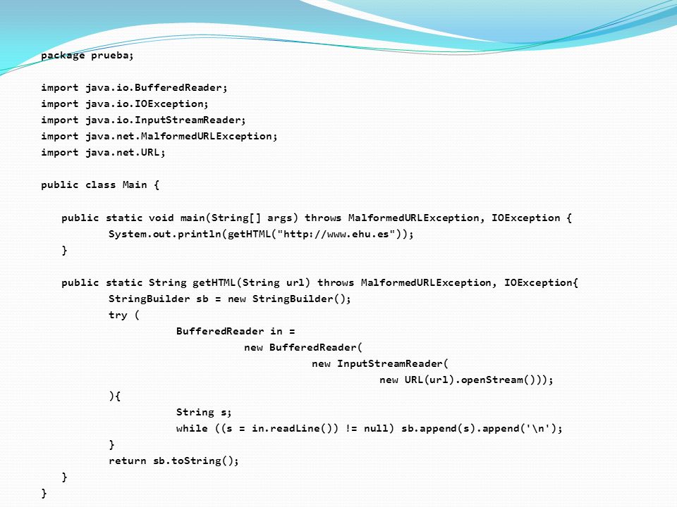 package prueba; import java. io. BufferedReader; import java. io