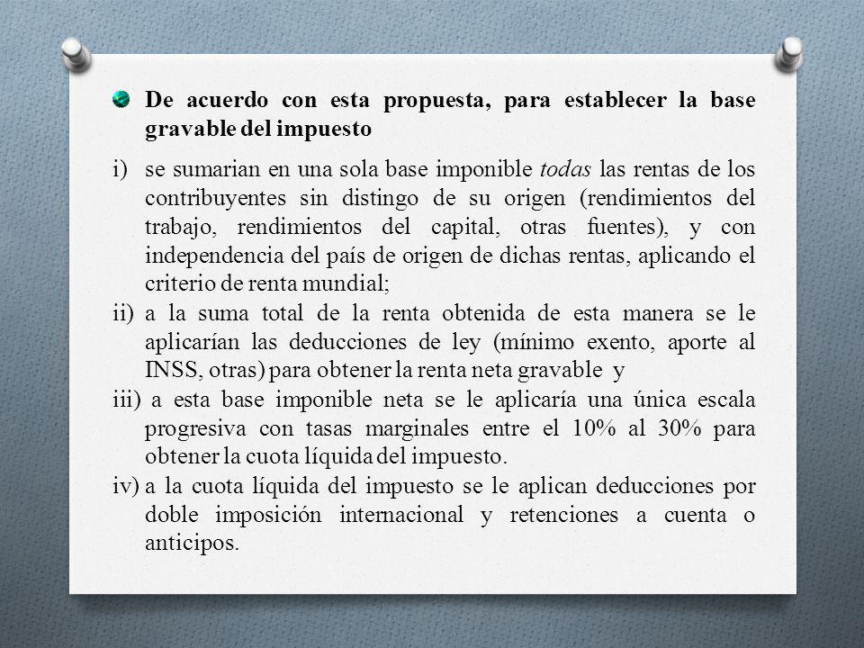De acuerdo con esta propuesta, para establecer la base gravable del impuesto