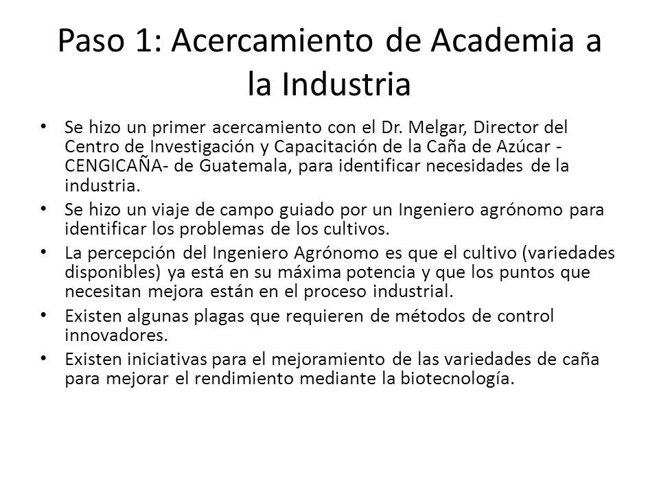 Paso 1: Acercamiento de Academia a la Industria