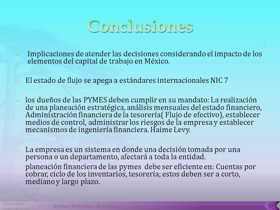 Conclusiones Implicaciones de atender las decisiones considerando el impacto de los elementos del capital de trabajo en México.
