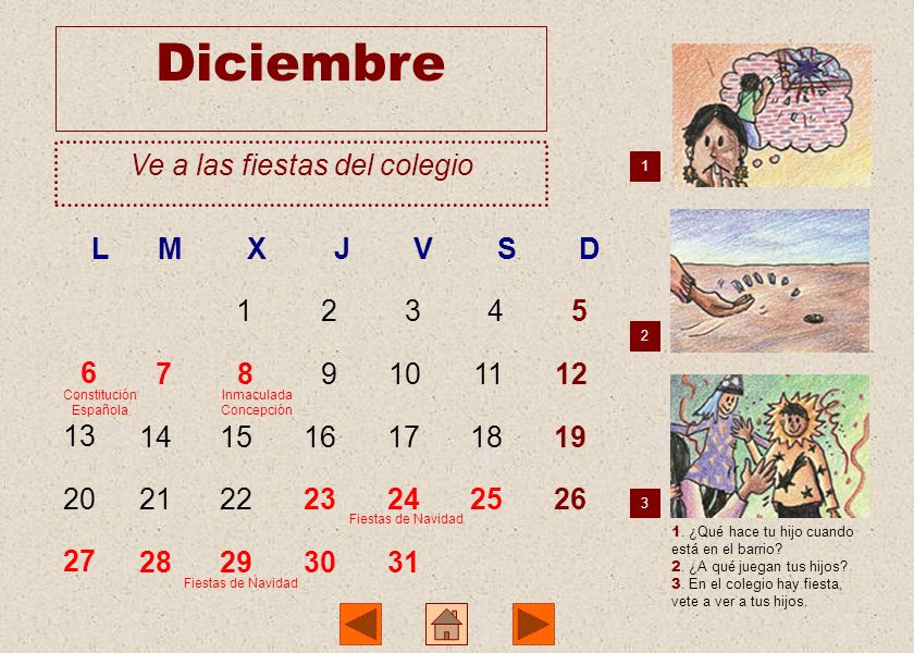 Diciembre Ve a las fiestas del colegio L M X J V S D
