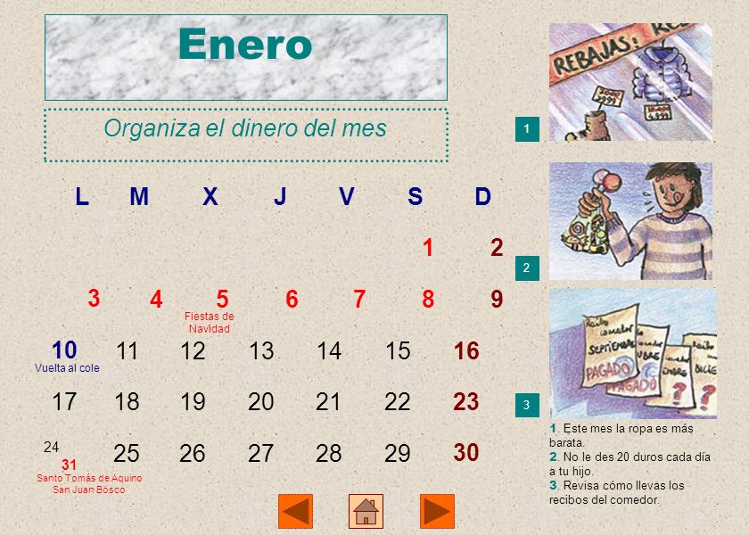 Enero Organiza el dinero del mes L M X J V S D