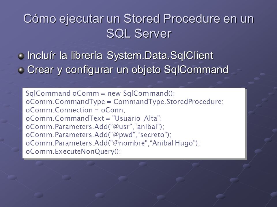 Cómo ejecutar un Stored Procedure en un SQL Server