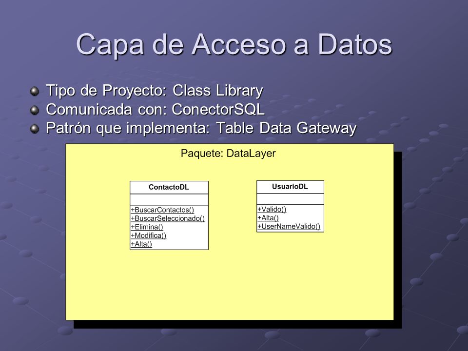 Capa de Acceso a Datos Tipo de Proyecto: Class Library