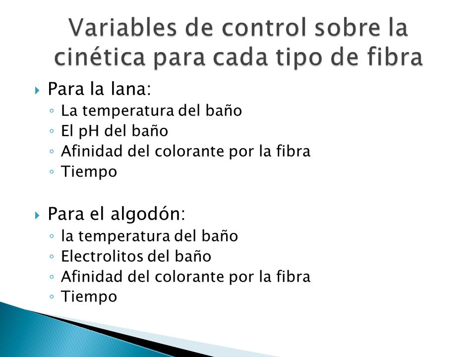 Variables de control sobre la cinética para cada tipo de fibra