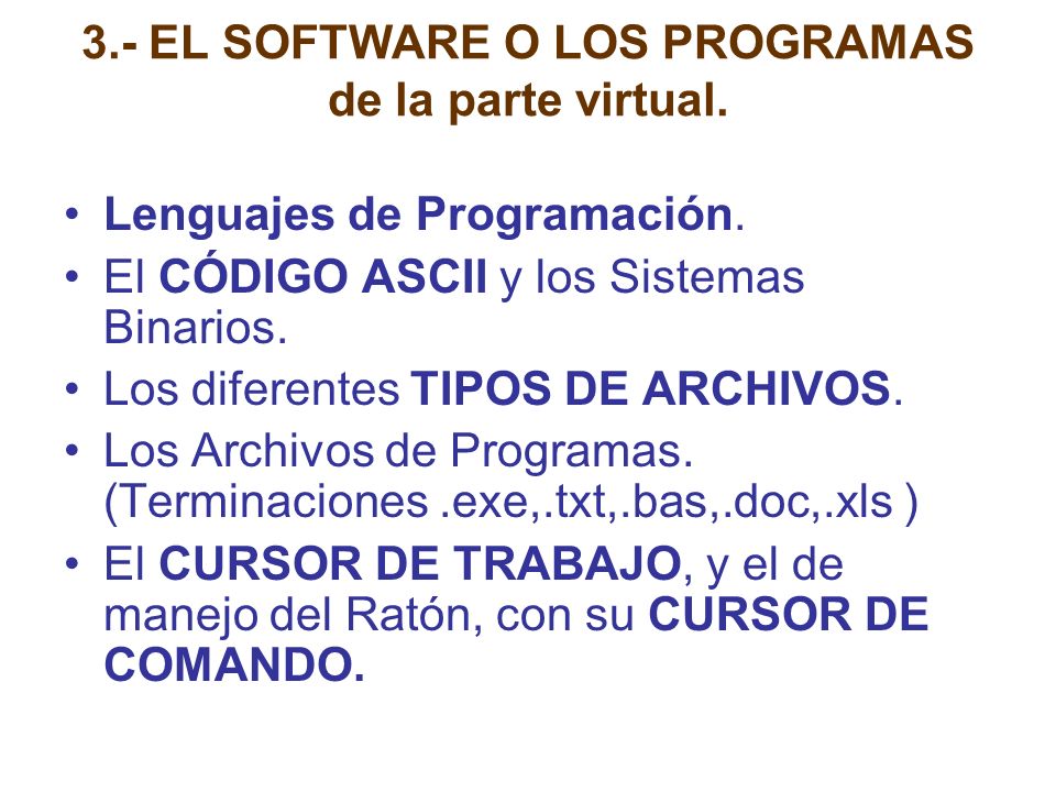 3.- EL SOFTWARE O LOS PROGRAMAS de la parte virtual.