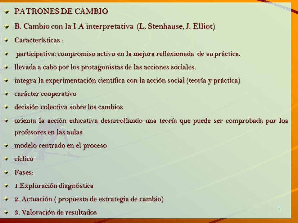 B. Cambio con la I A interpretativa (L. Stenhause, J. Elliot)