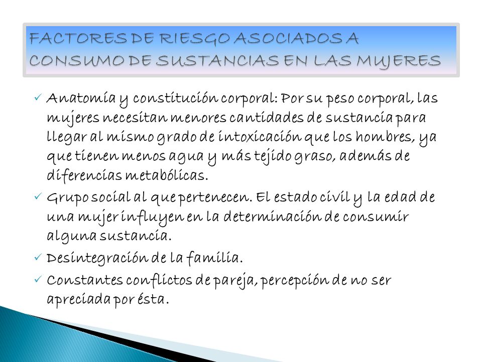 FACTORES DE RIESGO ASOCIADOS A CONSUMO DE SUSTANCIAS EN LAS MUJERES