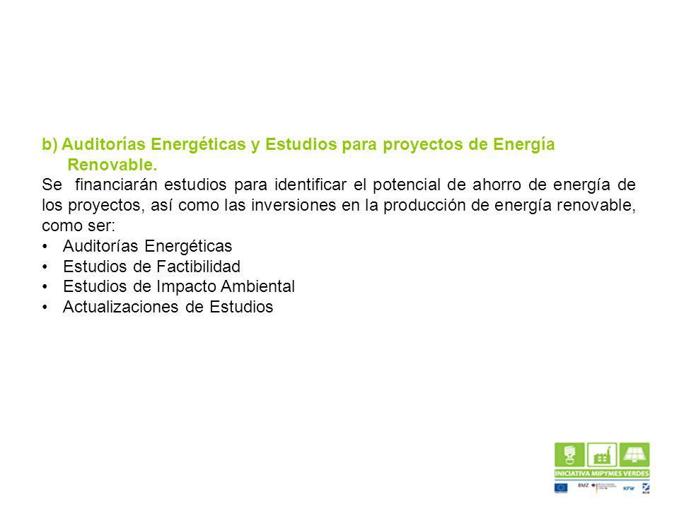 b) Auditorías Energéticas y Estudios para proyectos de Energía Renovable.