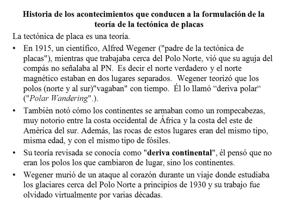 Historia de los acontecimientos que conducen a la formulación de la teoría de la tectónica de placas