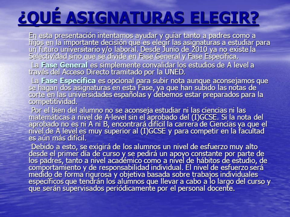 ¿QUÉ ASIGNATURAS ELEGIR