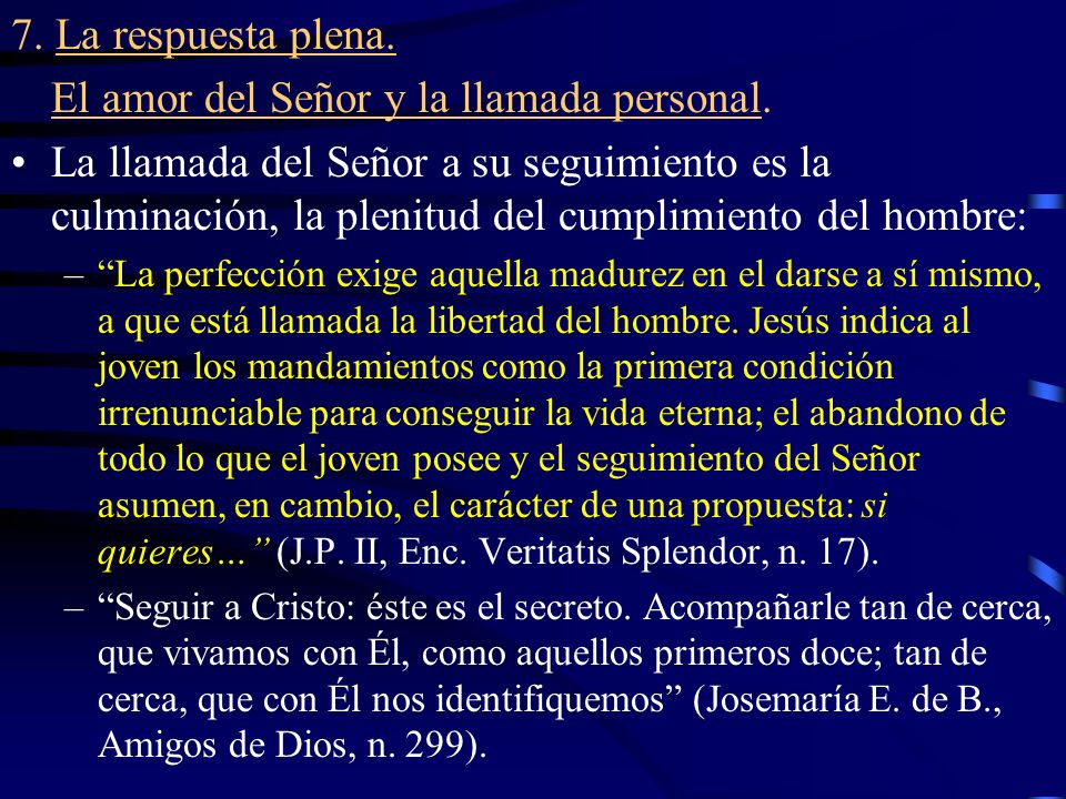 El amor del Señor y la llamada personal.