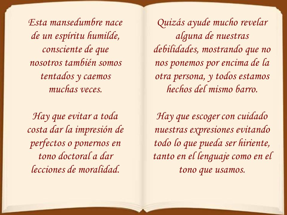 Esta mansedumbre nace de un espíritu humilde, consciente de que nosotros también somos tentados y caemos muchas veces.