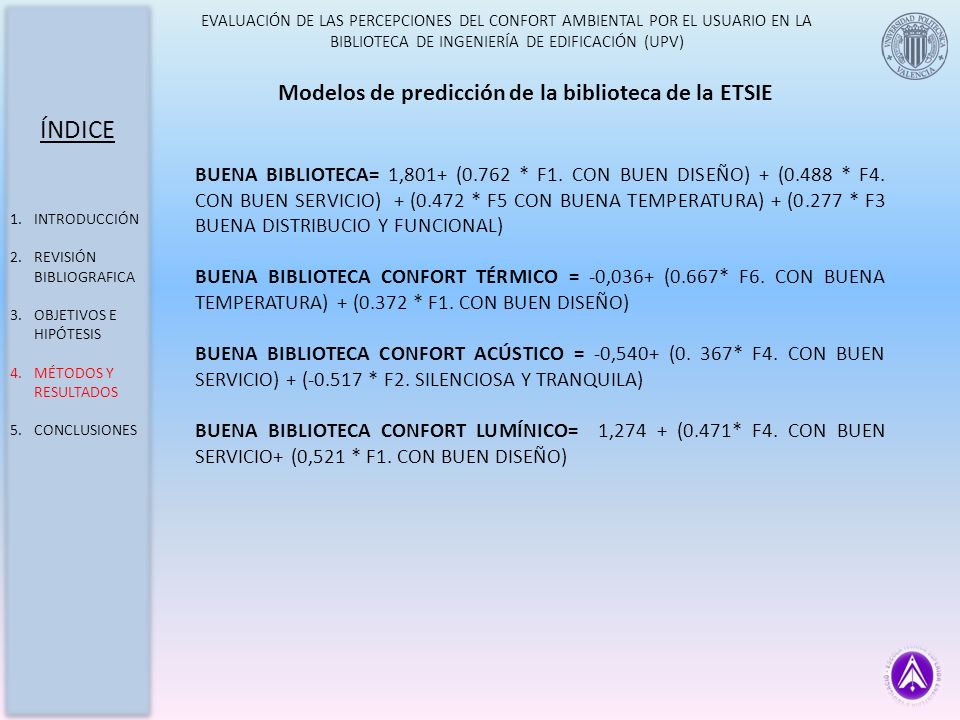 ÍNDICE Modelos de predicción de la biblioteca de la ETSIE