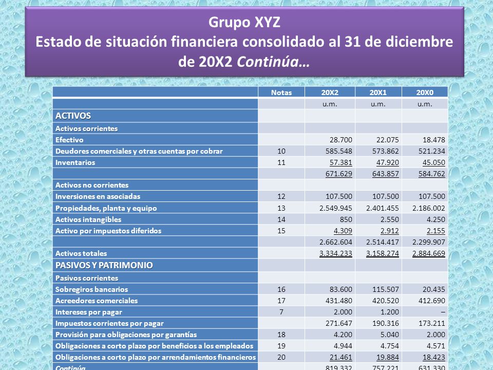 Grupo XYZ Estado de situación financiera consolidado al 31 de diciembre de 20X2 Continúa…