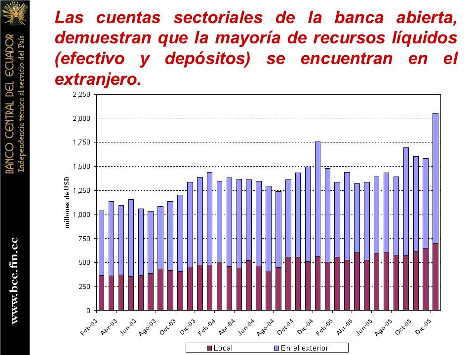 Las cuentas sectoriales de la banca abierta, demuestran que la mayoría de recursos líquidos (efectivo y depósitos) se encuentran en el extranjero.
