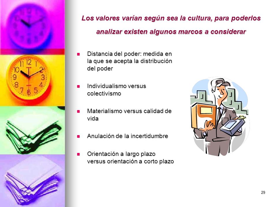 Los valores varían según sea la cultura, para poderlos analizar existen algunos marcos a considerar