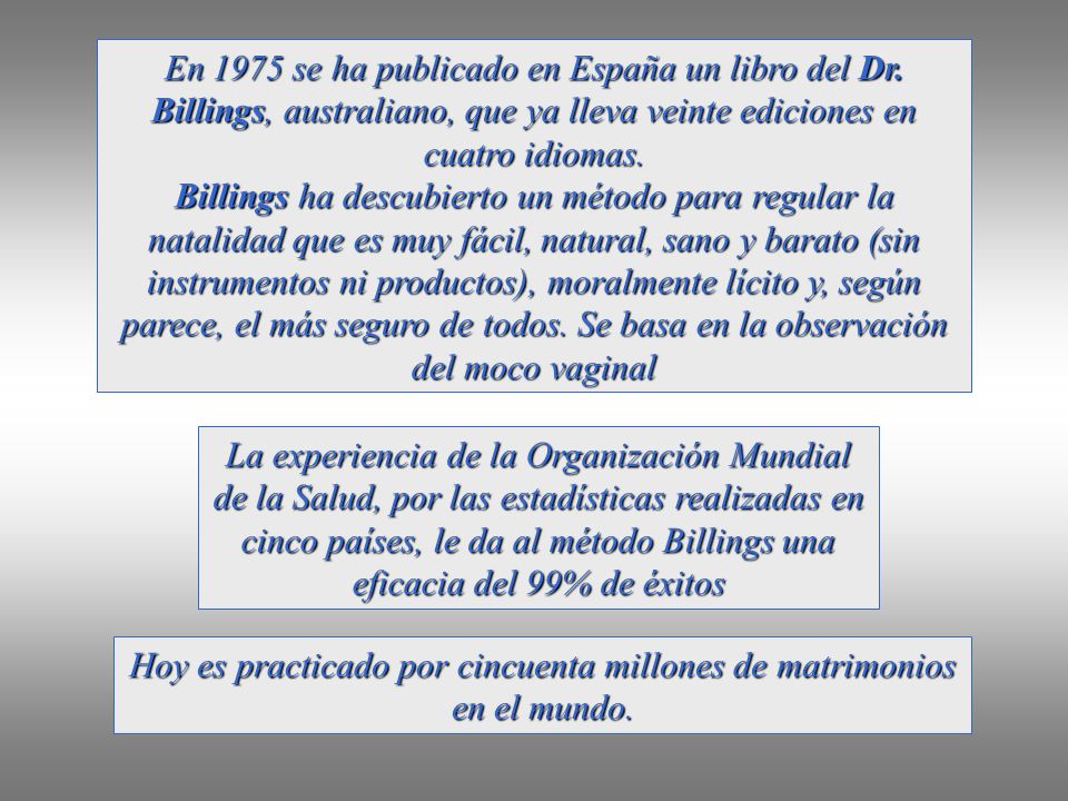 Hoy es practicado por cincuenta millones de matrimonios en el mundo.