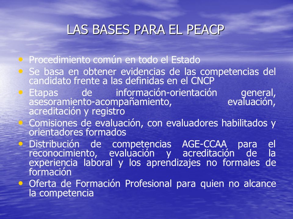 LAS BASES PARA EL PEACP Procedimiento común en todo el Estado